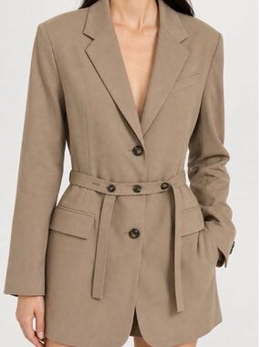 Topshop Tan Blazer with Notch Lapel and Removable Belt